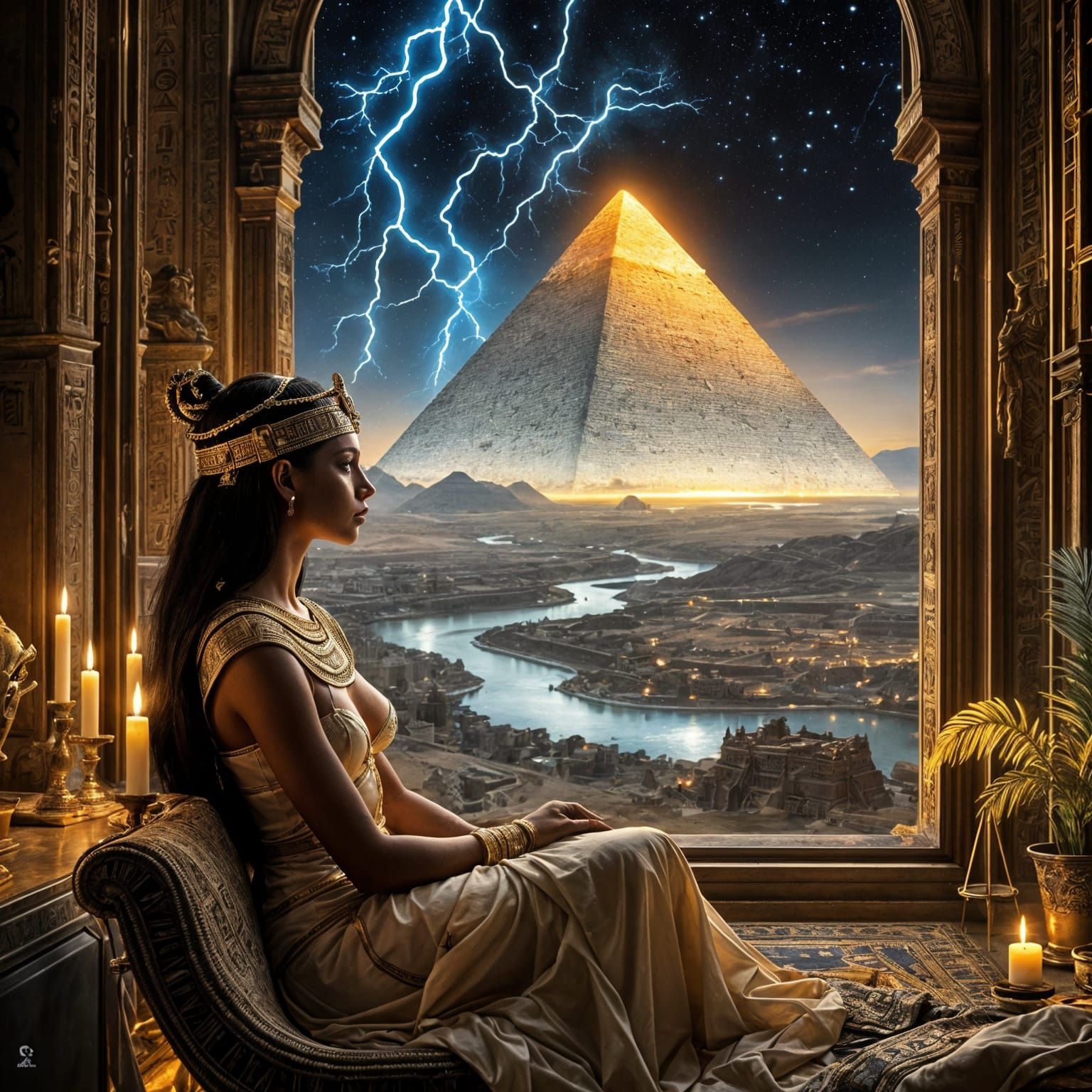 Egyptian Goddess of Harmony and Justice Admires Ancient Land...