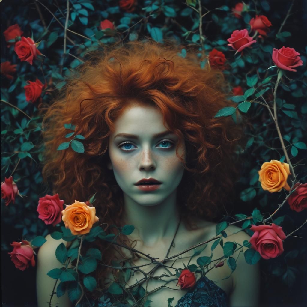 Vibrant Retro Polaroid of a Redhead Goddess