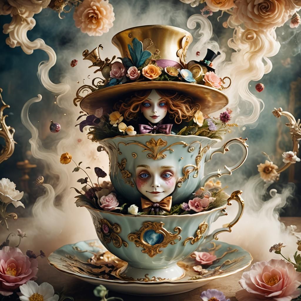 Alice and Mad Hatter in Steampunk Teacup