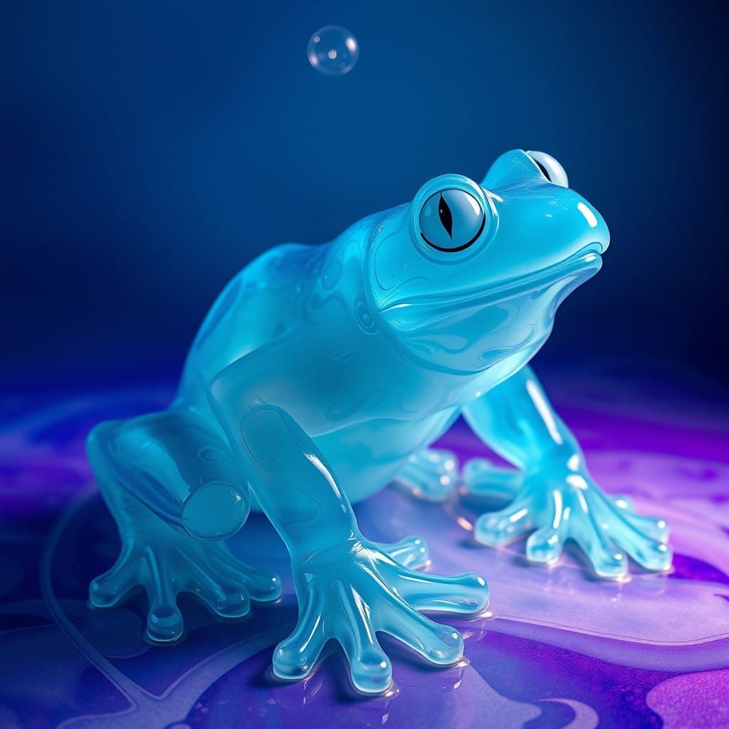 Surreal Blue Frog Sculpture in Melting Wax, Dreamlike