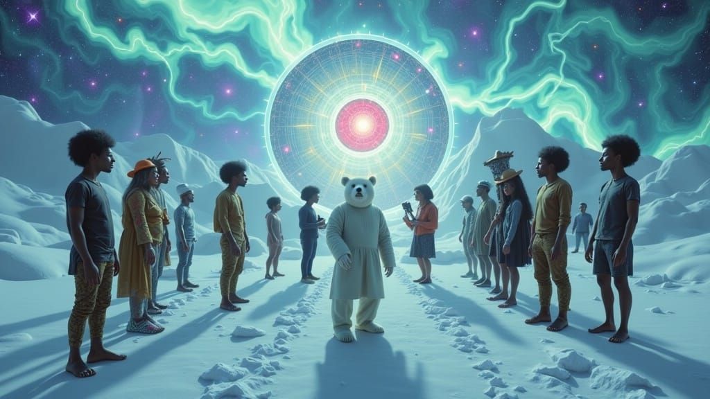 Dreamlike Snowfield Gathering Under Starfall