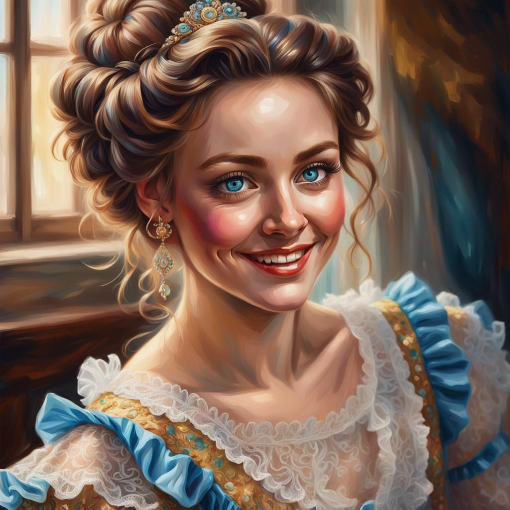 Girl with Blue Eyes in Vibrant Oil Painting Style