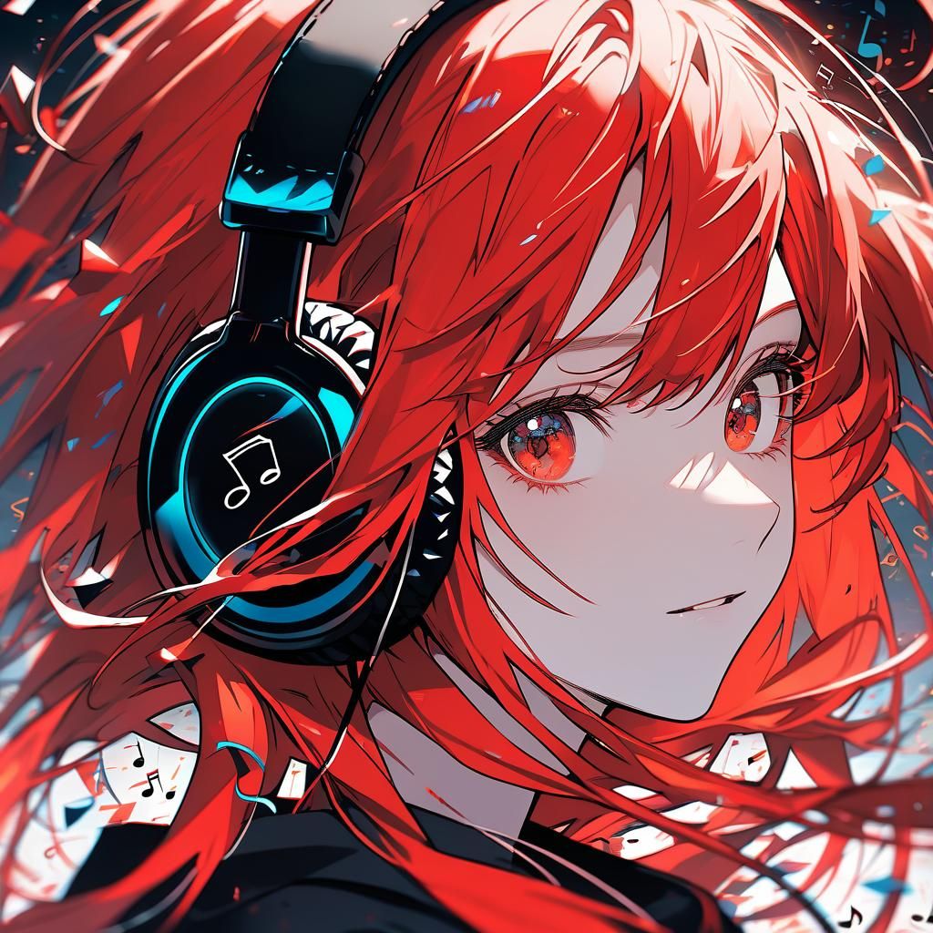 Crimson-Haired Girl Listening to Music