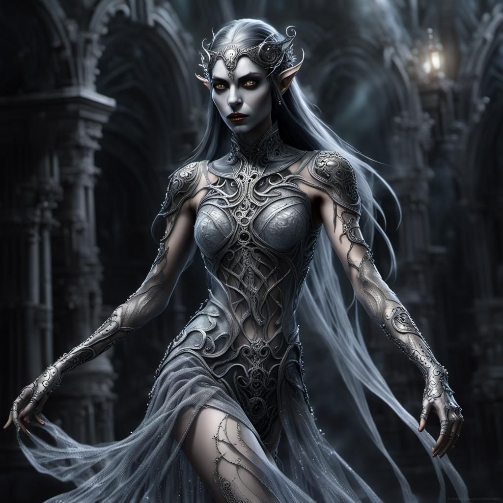 Elegant Drow Elf in Swirling Mist