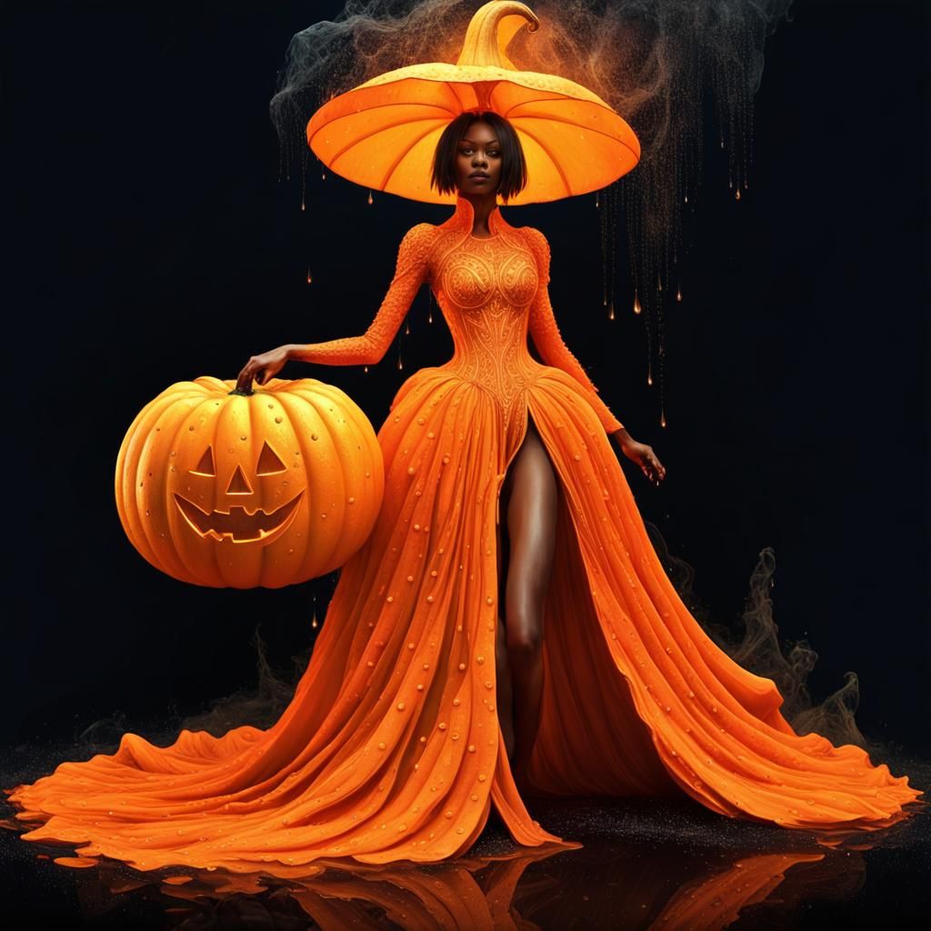 Fiery Pumpkin Fashionista in Funk Art Style