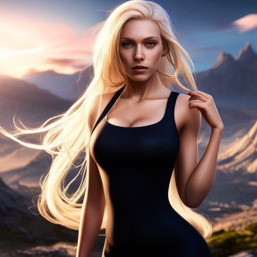 Realistic Girl in Black Dress, Digital Art