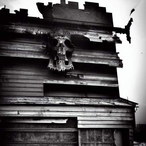 Abandoned Horror Scene in Vintage Black and White