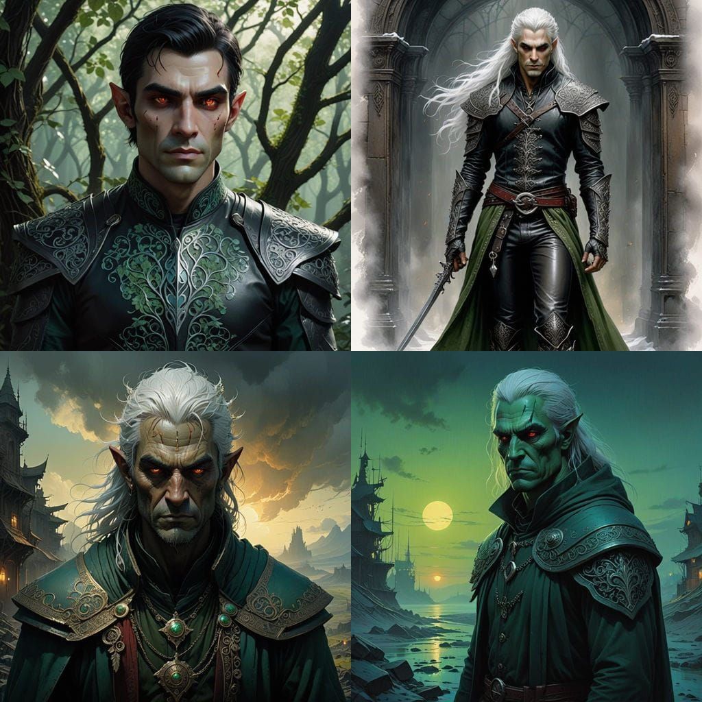 Tall Half Elf Half Orc Warrior with Vibrant Skin and Fiery E...