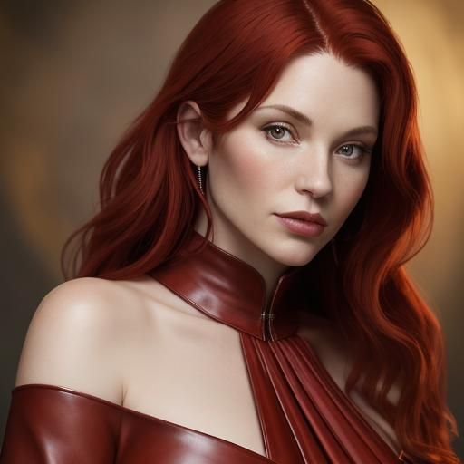 Festive Portrait in Red Leather Gown, Professional Photograp...