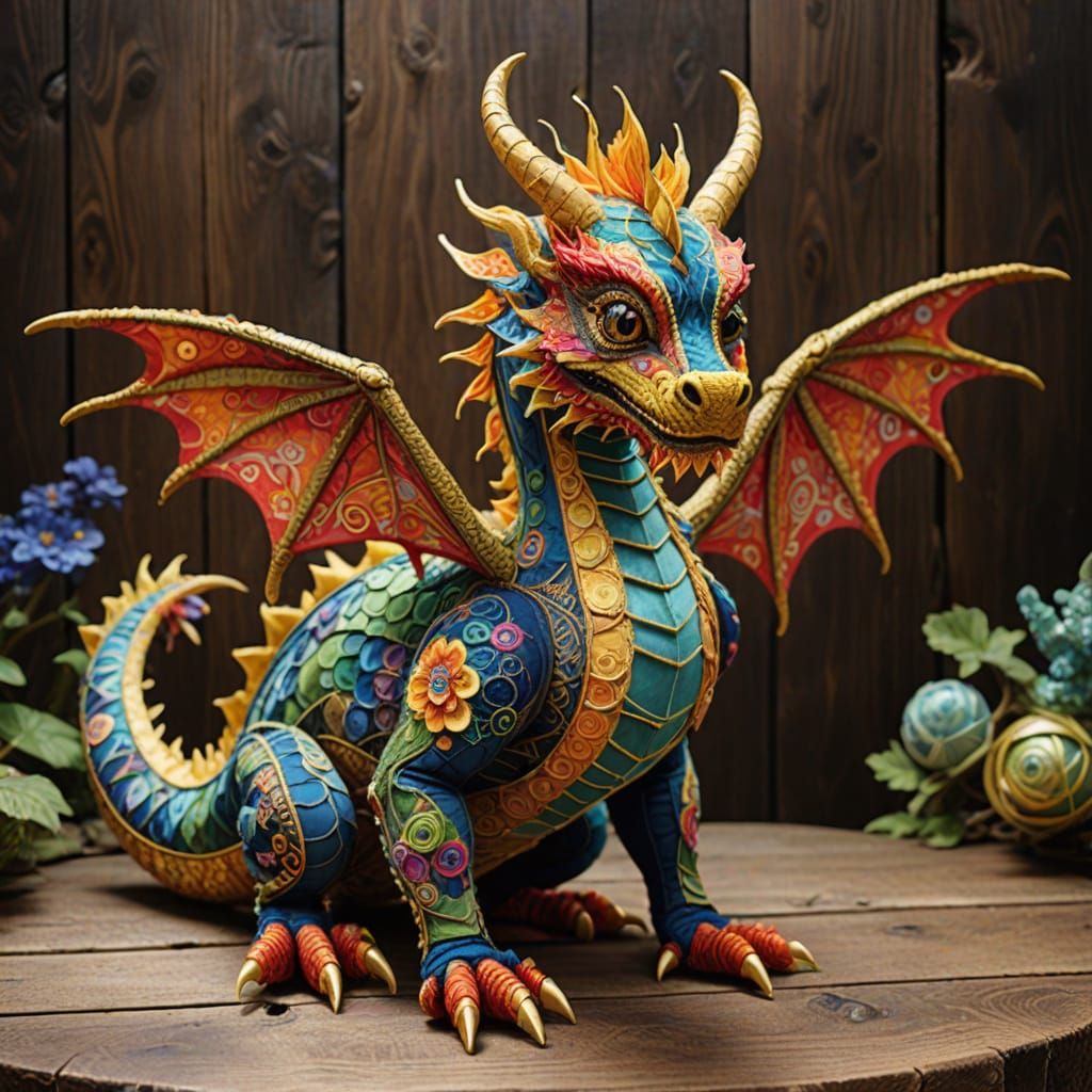 Vibrant Fabric Dragon Embroidered in Intricate Textile Art