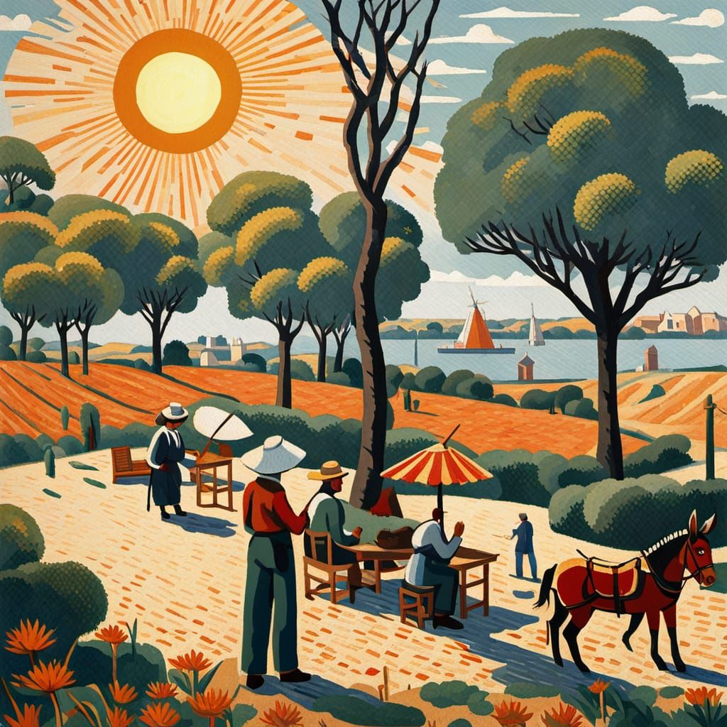 Spanish Sower in Impressionistic Landscape