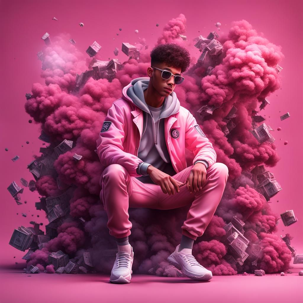 Boy in Pink Jacket with Smoke Art, 3D Illustration