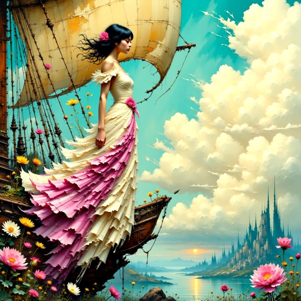 Ethereal Oceanic Odyssey in Vibrant Gold and Magenta