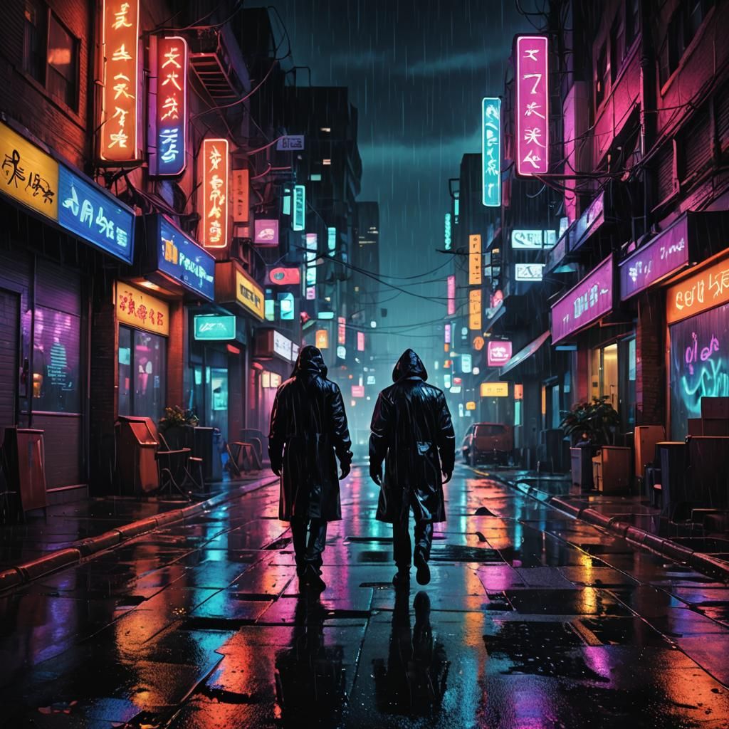 Neon Cityscape at Night in Cyberpunk Style