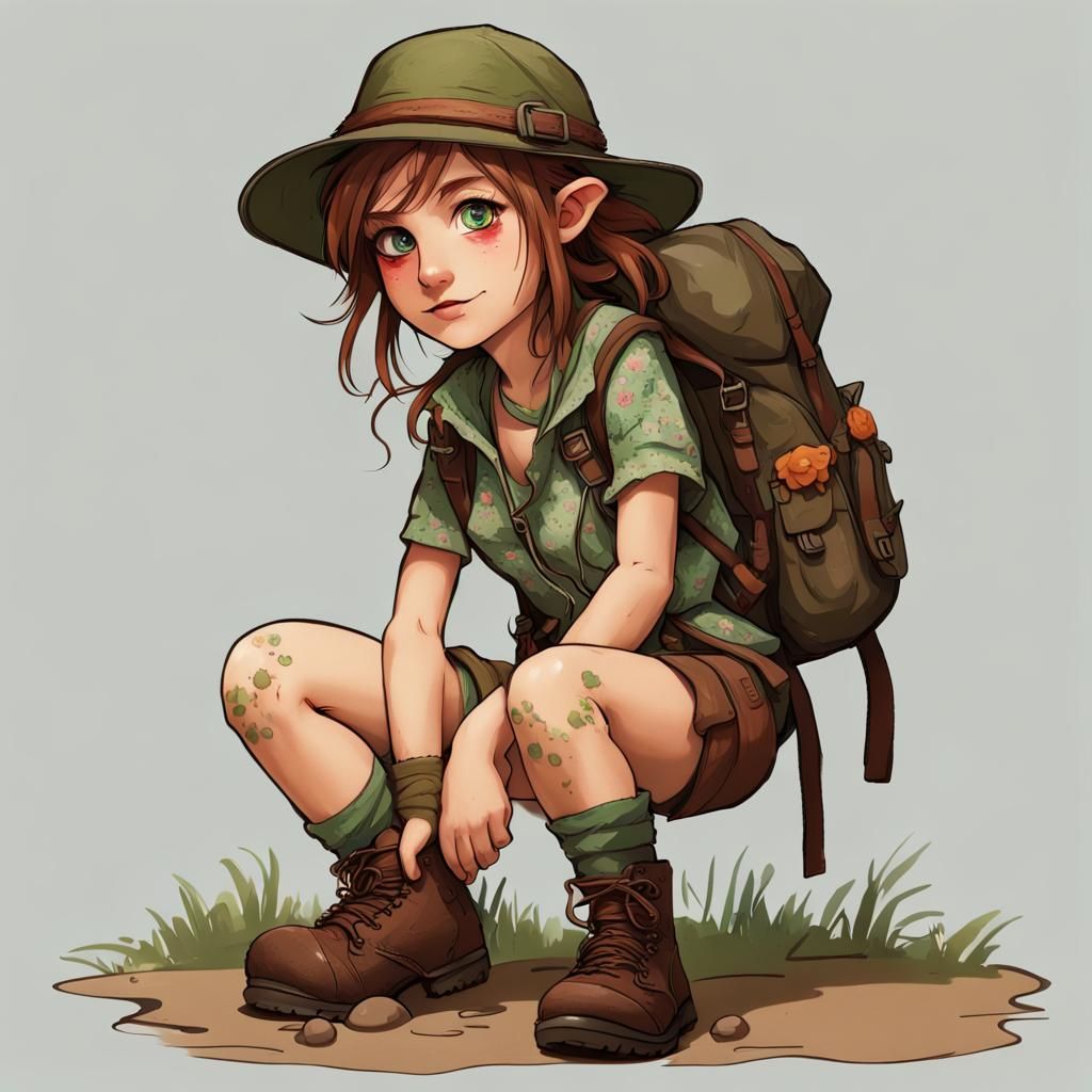 Halfling Adventurer with Green Eyes and Floral Shirt