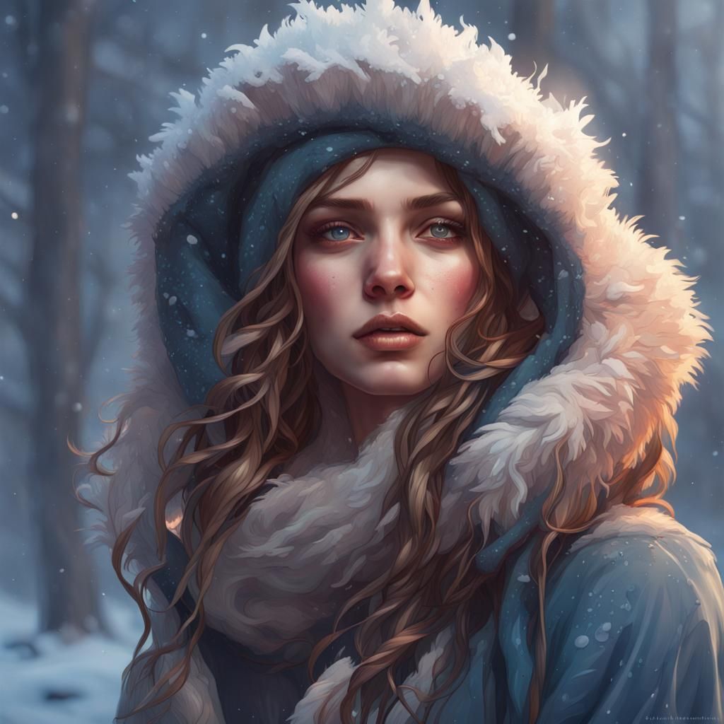 Winter Personified: Hyperdetailed Portrait in Art Nouveau St...