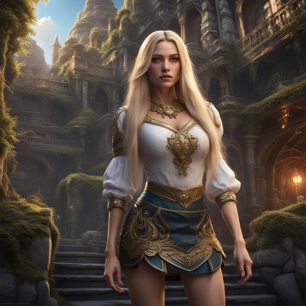 Blonde Woman in Micro Skirt: Fantasy Concept Art