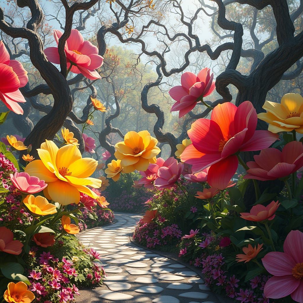 Vibrant Blooms in an Enchanted Park