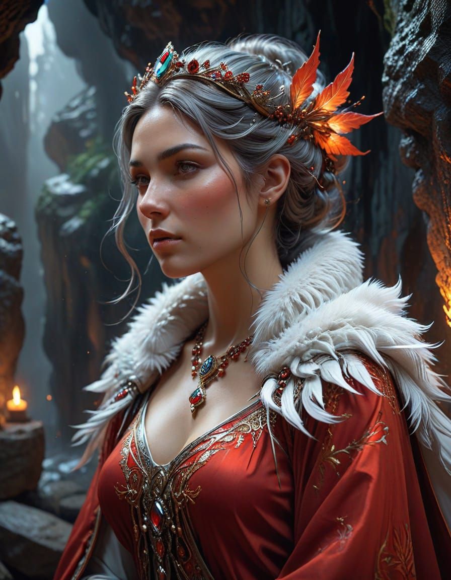 Mystical Priestess Emerging from an Oracle's Cave