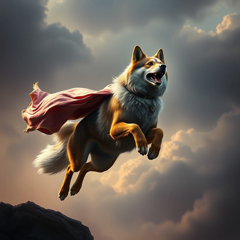 Majestic Canine in Mid-Air, Cinematic Fantasy Concept