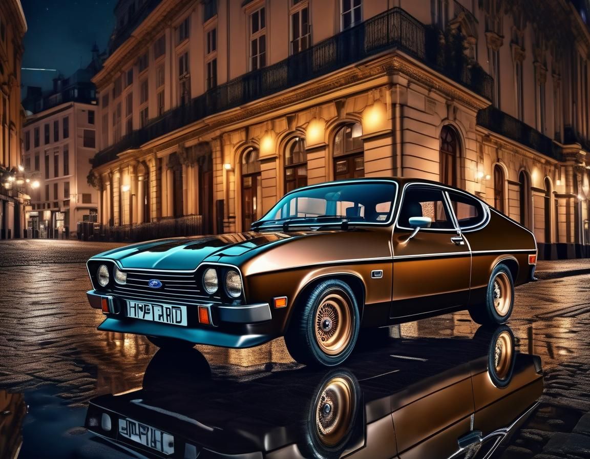 Photorealistic 1975 Ford Capri in City at Night
