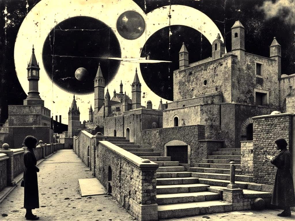 Steampunk World Map Zentangle Silhouettes in Escher Klimt St...