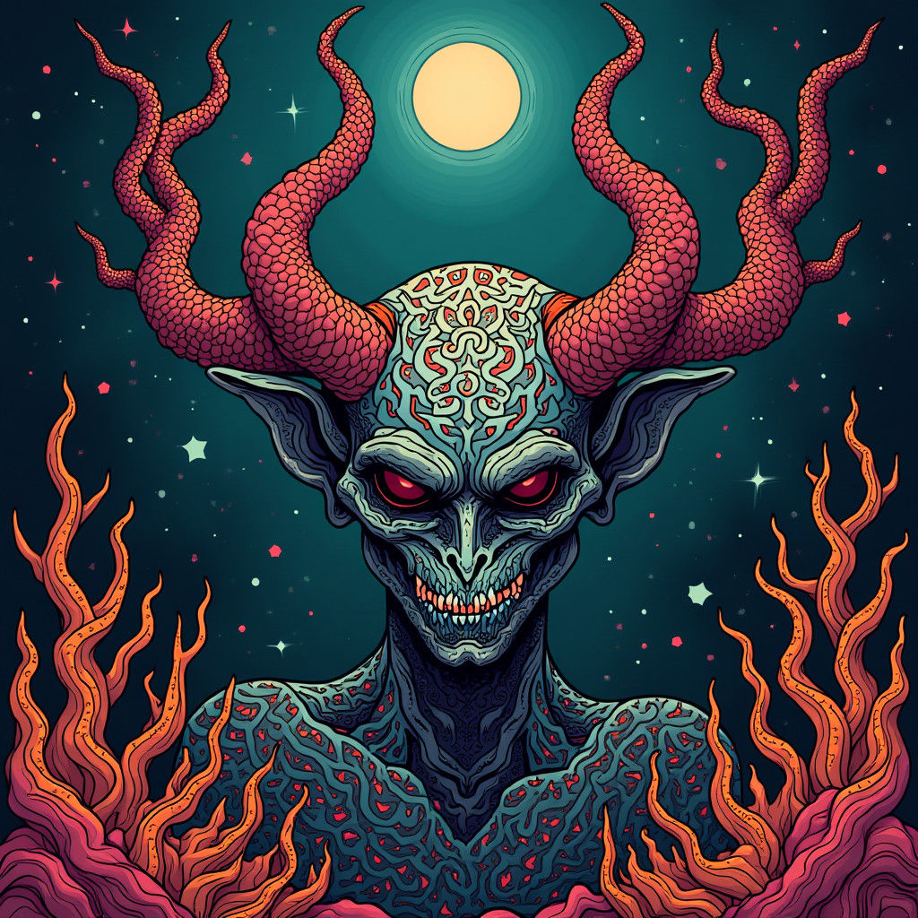 Sinister Demon Undersea: Surreal Zentangle Folk Art