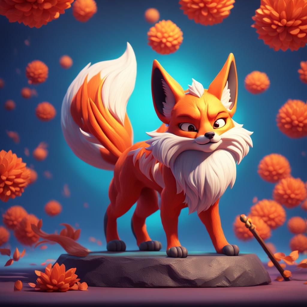 Glorious Kitsune in 3D Digital Art Style