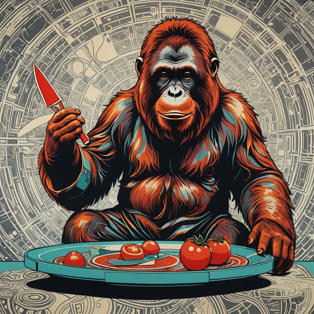 Orangutan with Magic Knife in Pop Art Style
