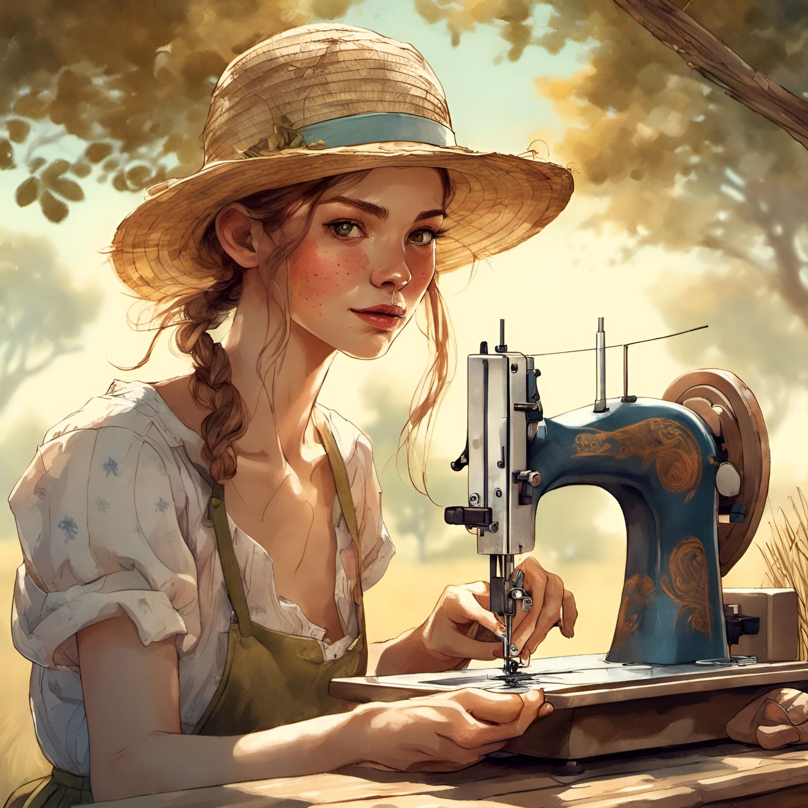 Doe Deer Sewing in Sunny Portrait