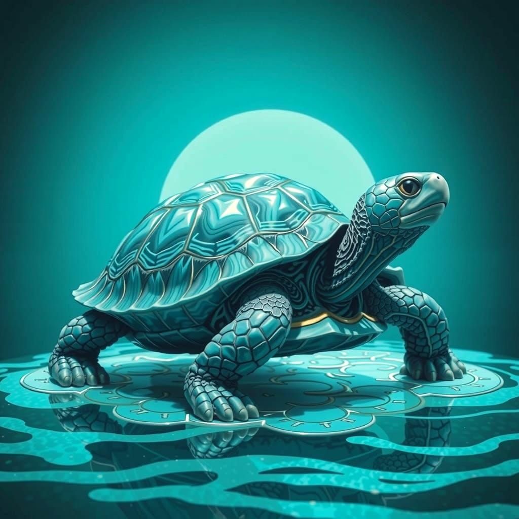 Art Nouveau Turquoise Tortoise Statue Close-Up