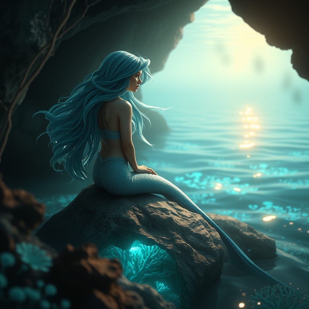 Serene Mermaid in Cove Fantasy Concept Art