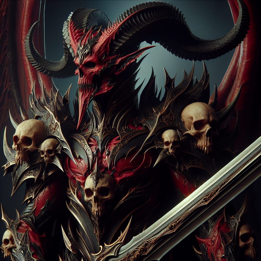 Crimson Demon Warrior in Dark Fantasy Scene