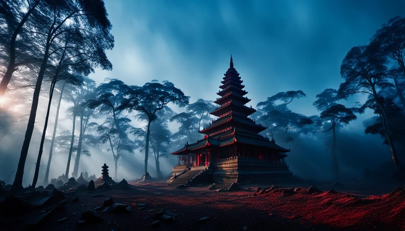 Ethereal Forest Temple at Dawn in Cinematic Style