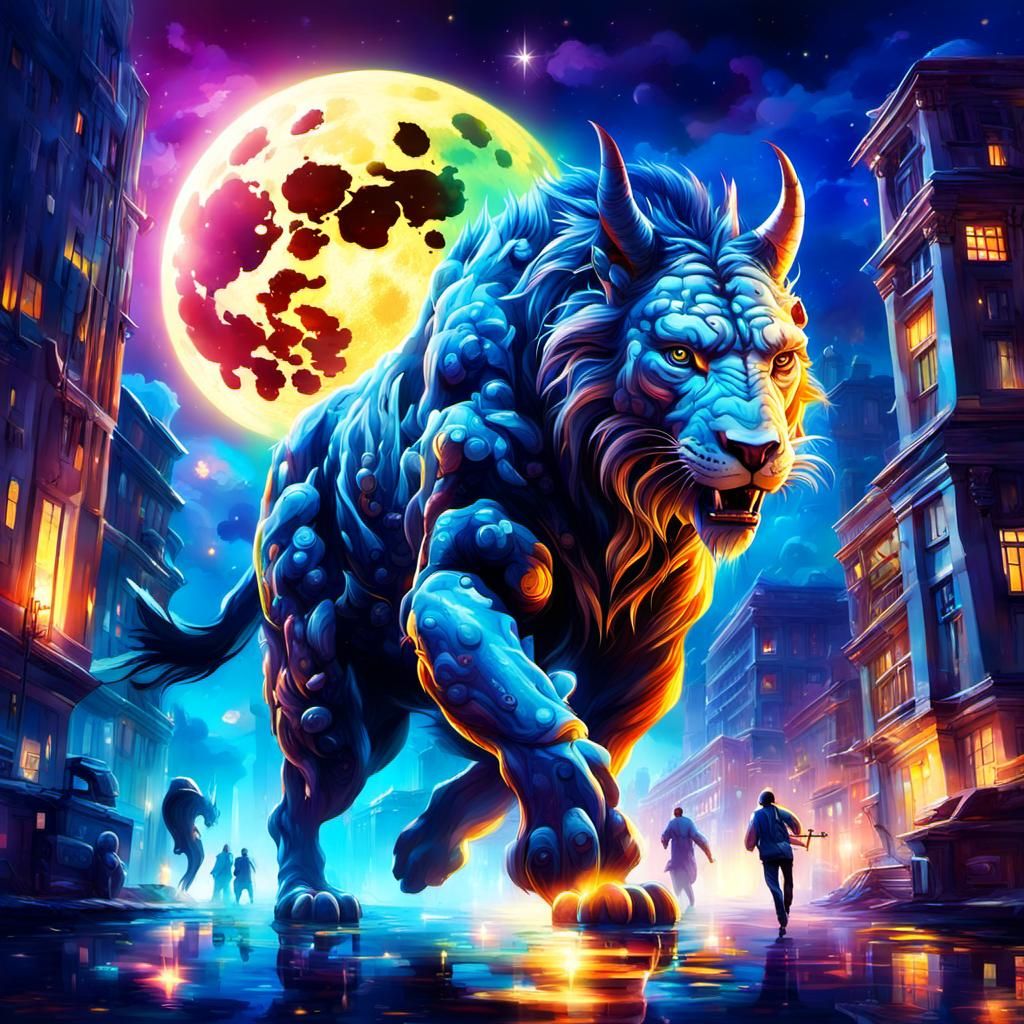 Colorful Cityscape in Parallel Universe with Rhinos