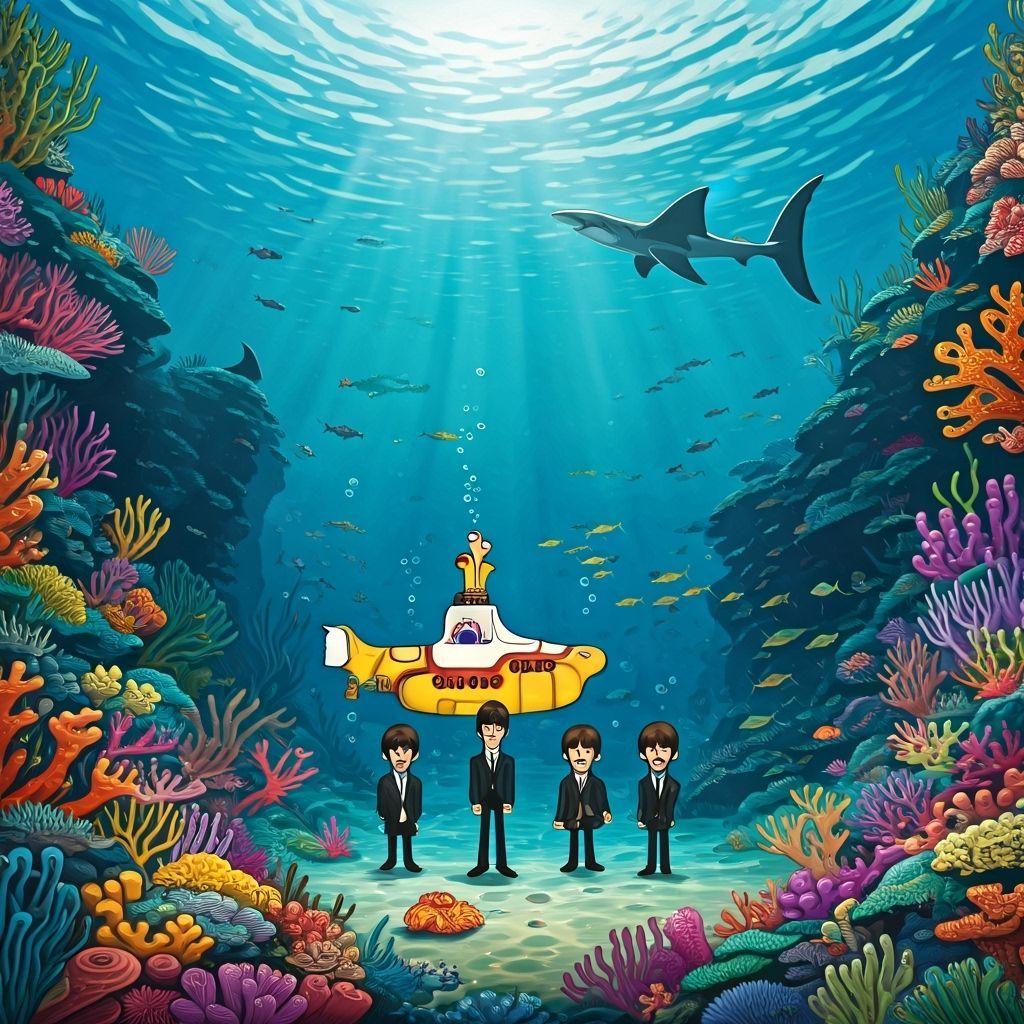 Yellow Submarine Cartoon Adventure in Paradise