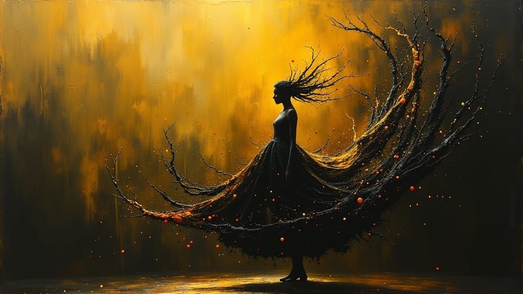Celestial Goddess Dancing in Oil Paint Splashes