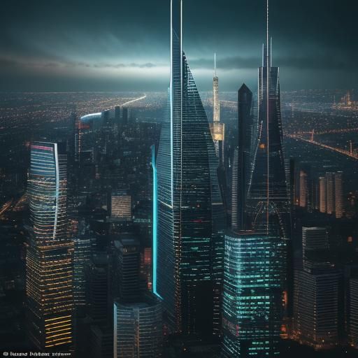 Majestic Conglomerate Skyscraper in a Futuristic Cityscape