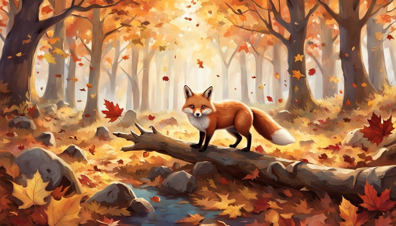Cute Forest Animals Play in Vibrant Autumn Foliage