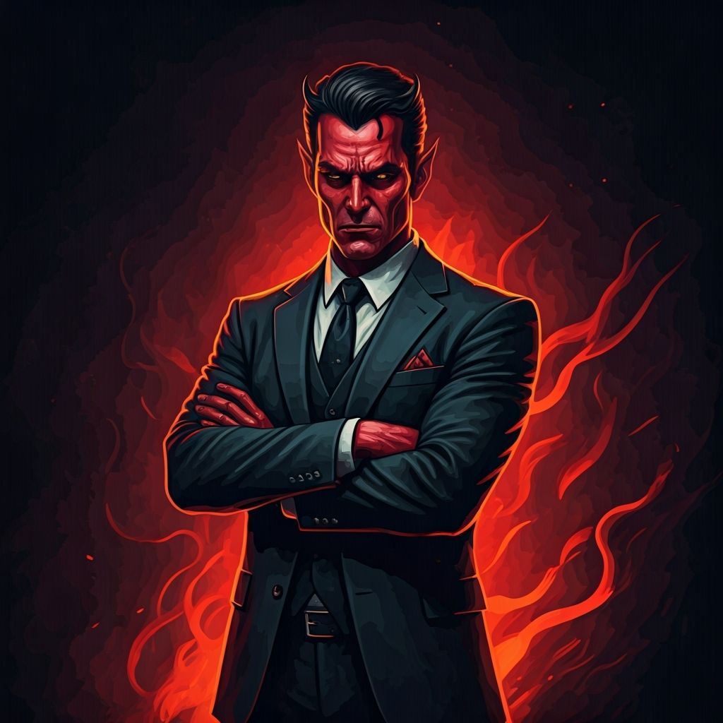 Suited Devil Scowling in Smoky Dark Fantasy