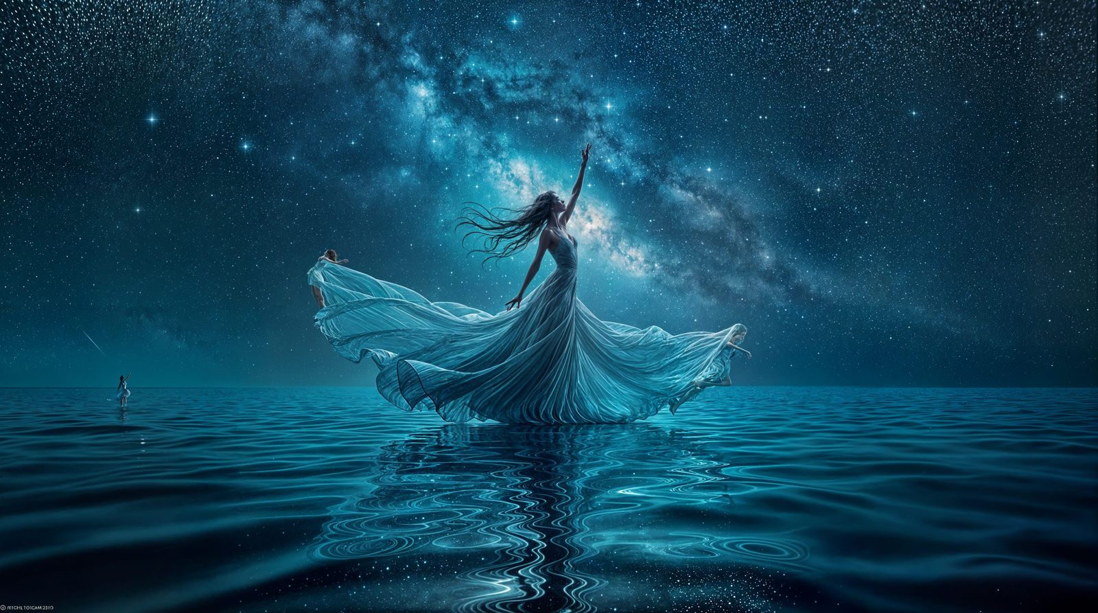 Ethereal Dancer Silhouette on Starlit Ocean
