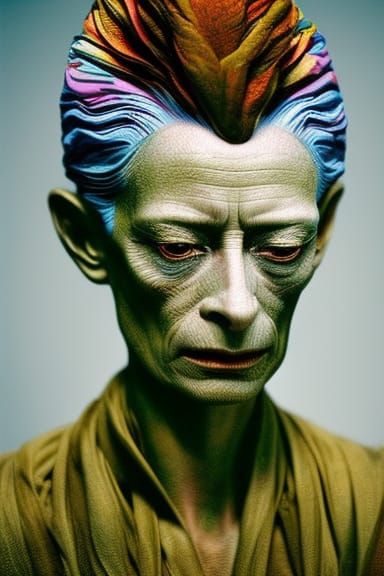 Biopunk Stained Glass Portrait of Tilda Swinton as Broly