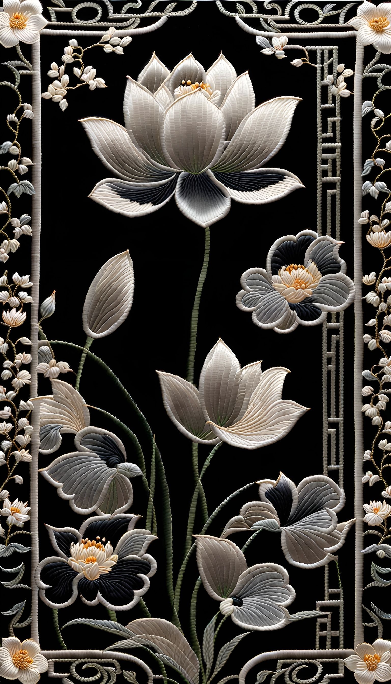 Lotus Flowers, Silk Embroidery