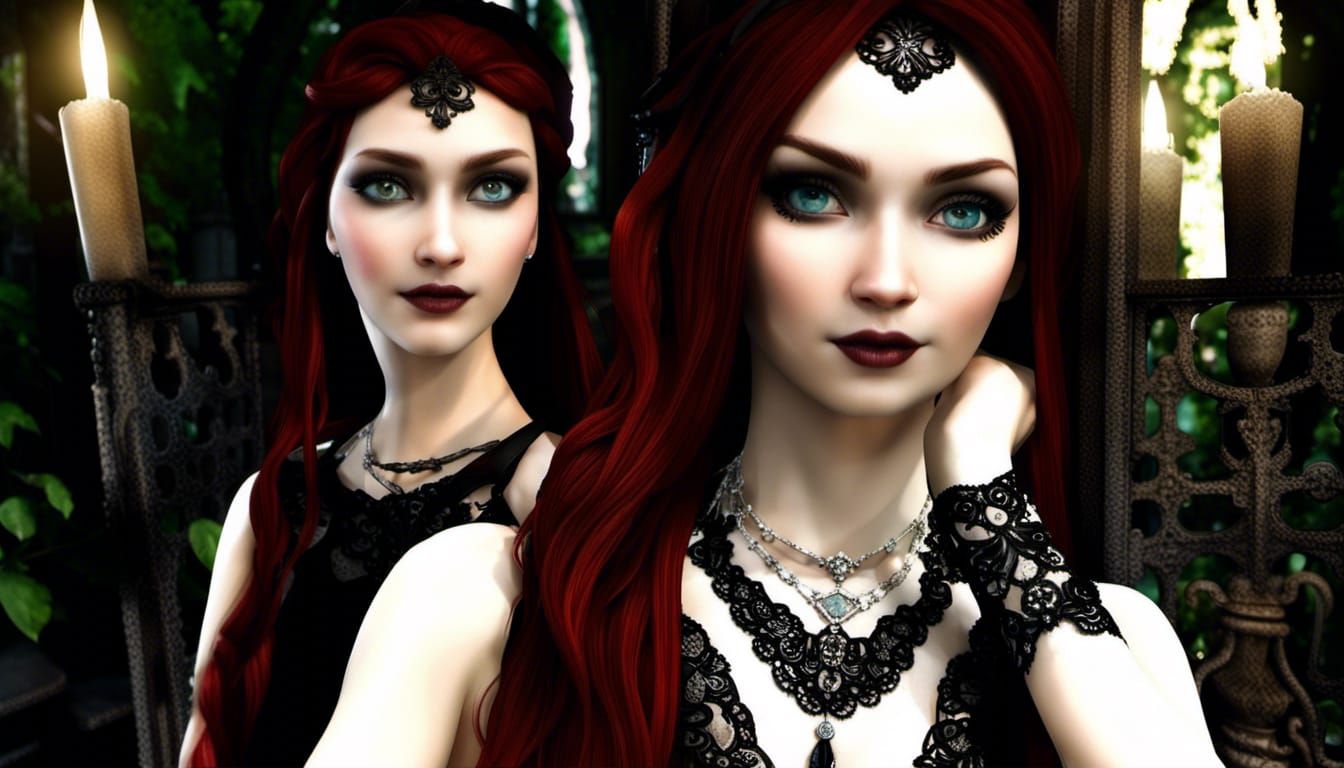 Victorian Portrait of Exotic Sisters in Moonlight