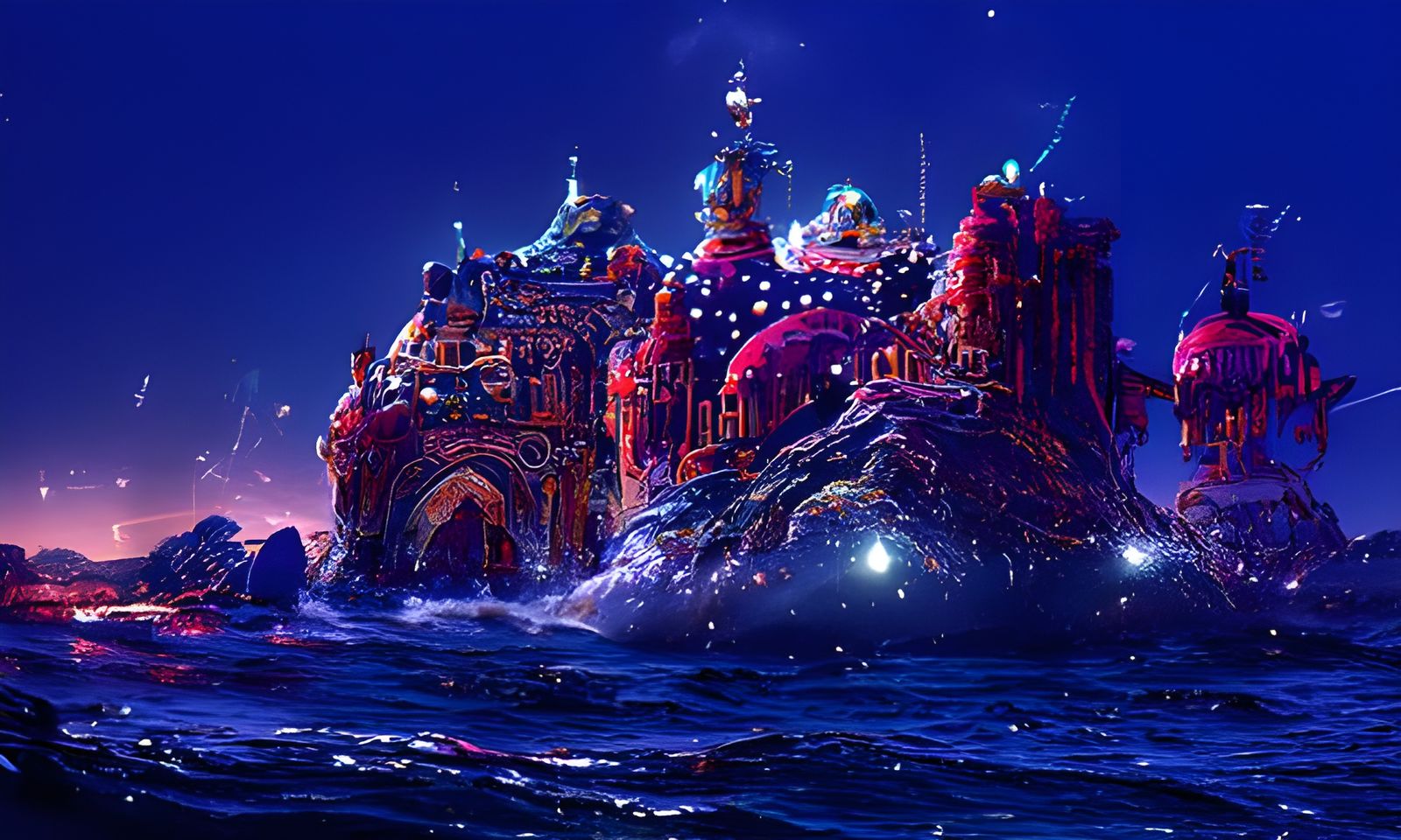 Colorful Castle Under Starry Sky, Digital Painting