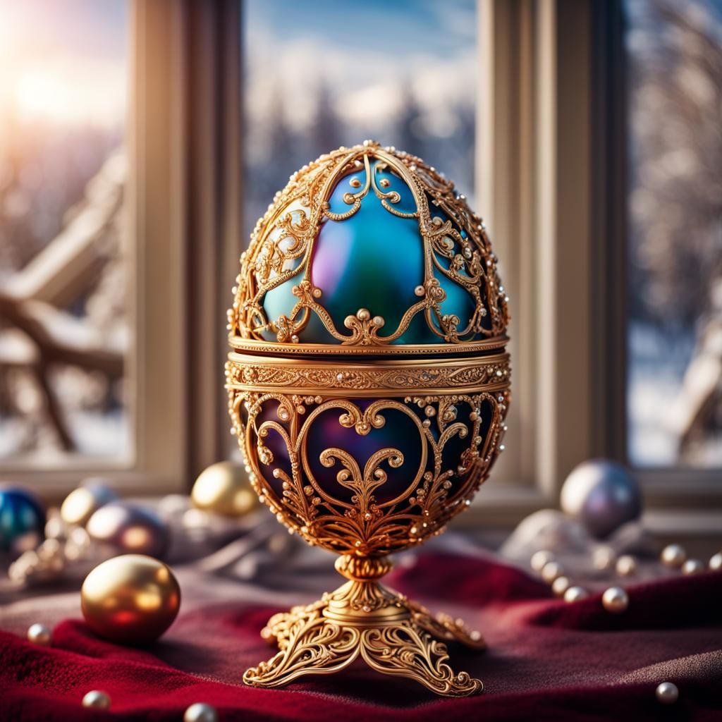Bejeweled Fabergé Egg with Winter Landscape, Hyperrealistic ...