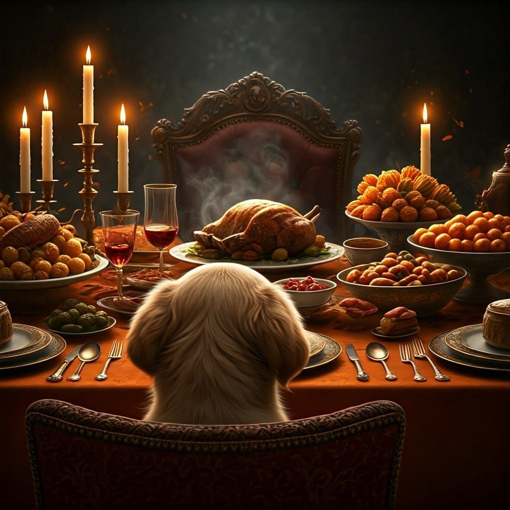Golden Retriever Puppy Longs for Thanksgiving Feast