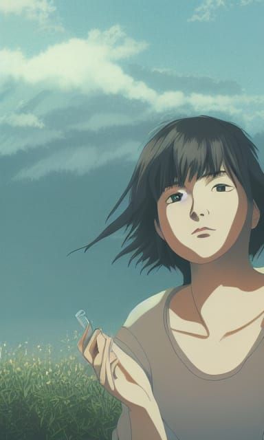 Girl Listening to Music in Ghibli Anime Style