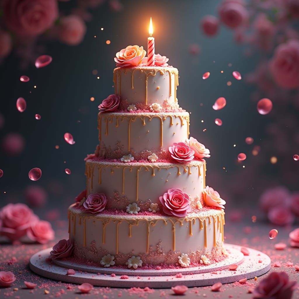 Ornate Birthday Cake in Unreal Engine Style
