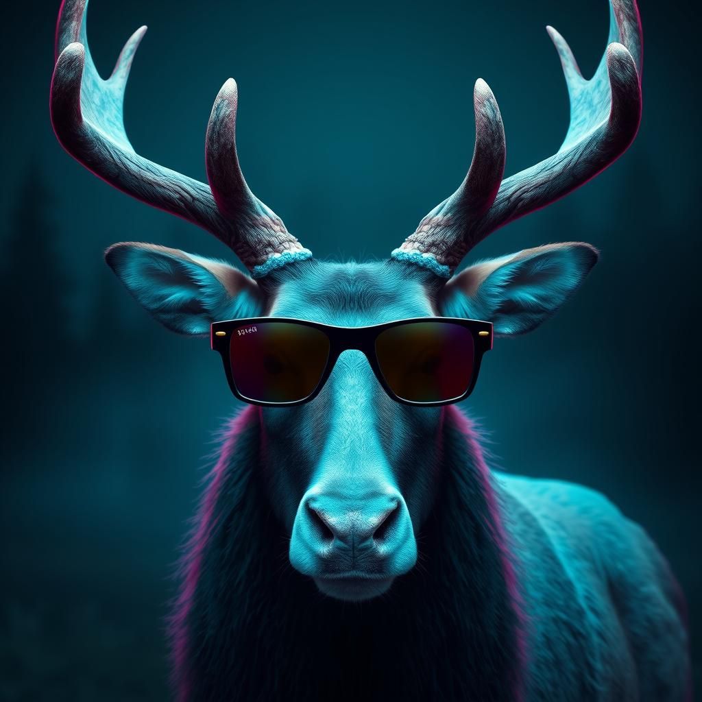 Vaporwave Elk with Sunglasses: Cinematic Cool